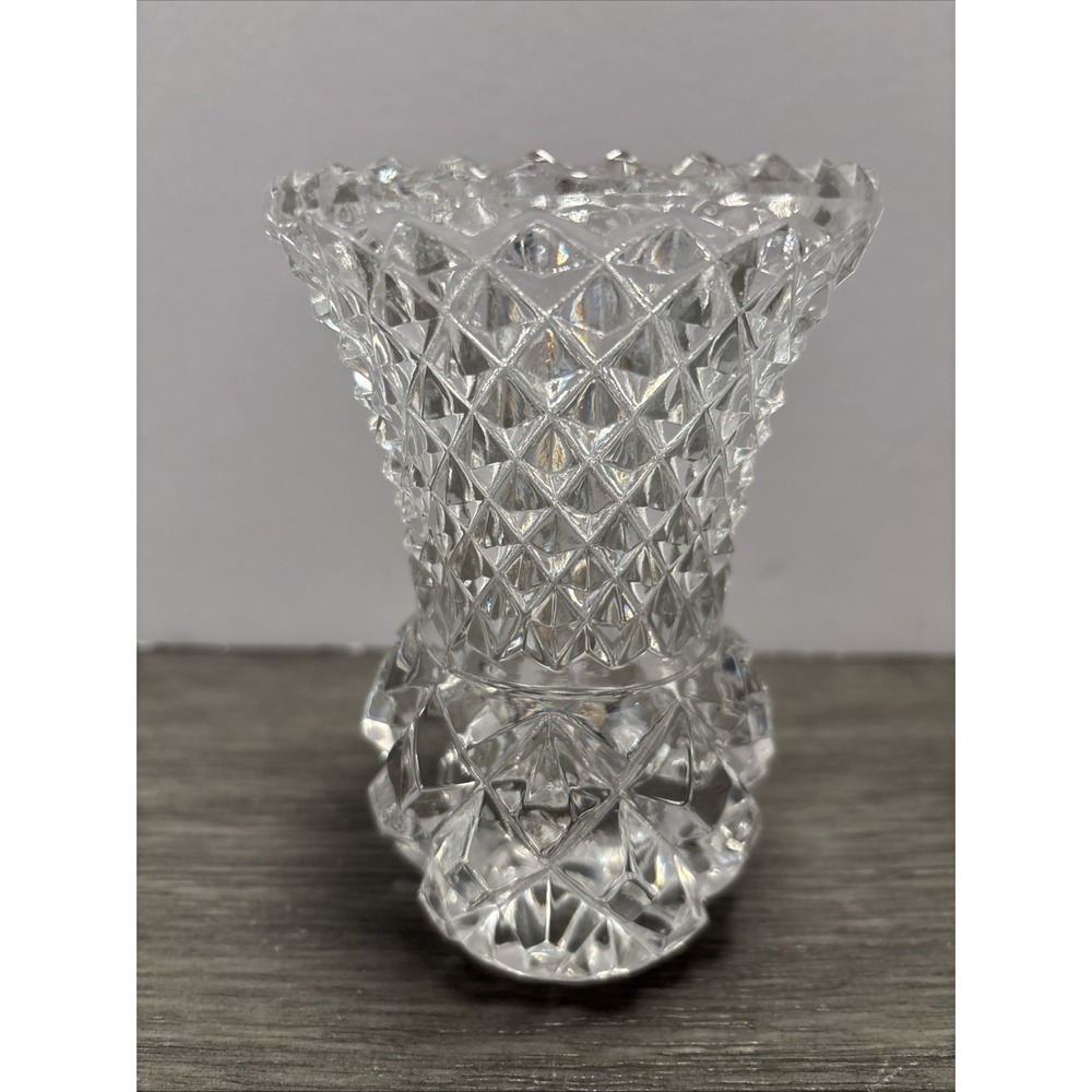 Echt Bleikristall Glass Diamond Point Lead Crystal Vase Saw‎ Tooth Rim 5" Mint